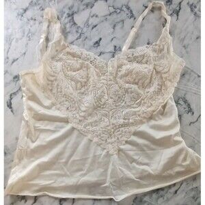 Vtg  Vanity Fair Women Cami Camisole Top Sz M 32 Nylon Beige Lace Bohemian Sexy